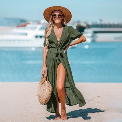 Women's Breezy Olive Green Beach Cover Up Dress - Cupshe