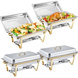 GustoWave 24'' Chafing Dishes for Buffet 2 or 4 Packs, 8 QT Stainless Steel Chafer, Rectangle Servers and Warmers Set with Folding Frame - 1 of 4