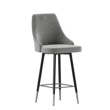 Emma and Oliver Modern Upholstered Dining Stools with Chrome Accented Metal Frames and Footrests