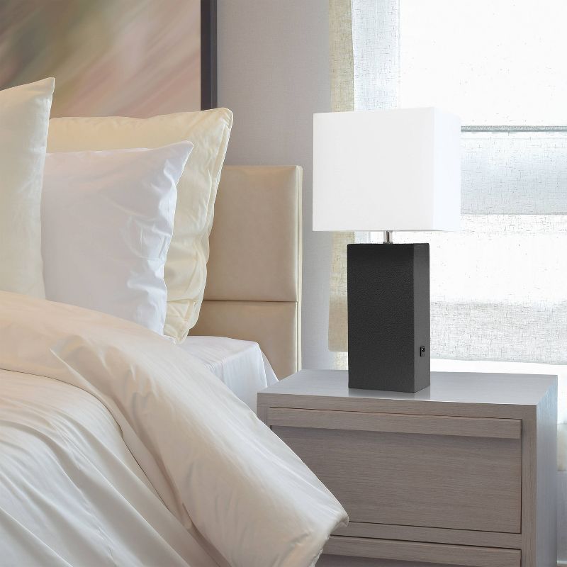 Modern Leather Table Lamp with USB and Fabric Shade - Elegant Designs, 5 of 11