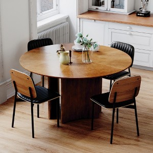 Luck Live Farmhouse 59" Round Dining Table, Wood Veneer Starburst Top, Contemporary Pedestal Base Dining Room Table - 1 of 4