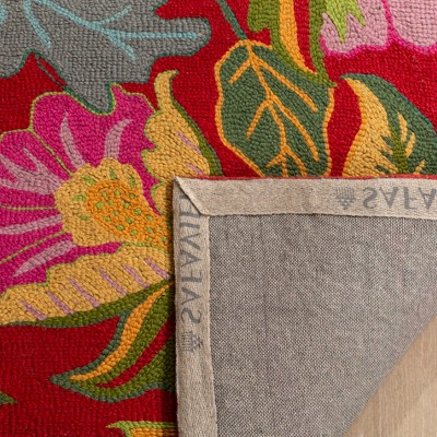 Handmade Red Wool Floral Tufted Area Rug, 5'0" x 8'0"