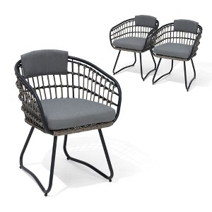 Crestlive Products Patio Rattan Dining Chairs Set Outdoor Dining Chairs with Cushions and Armrest Wicker Dining Armchairs Porch Chairs - 1 of 4