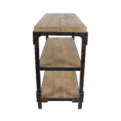 Brown Industrial Wood and Metal 3-Tier Console Table with Storage
