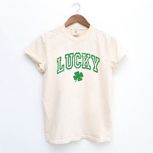 Simply Sage Market Women's Lucky Clover Distressed Short Sleeve Garment Dyed Tee - 1 of 4