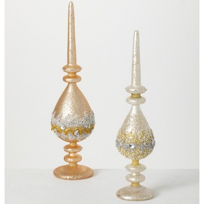 Sullivans Finial Glass Tabletop Sculptures Set of 2, 16.5"H & 14.5"H Gold