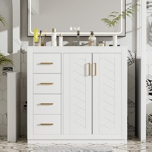 Grungis Bathroom Vanity with Ceramic Sink Combo,Freestanding Bathroom Storage Cabinet with Wood Frame and 3 Drawers&Soft Closing Doors - 1 of 4