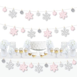 Big Dot of Happiness Pink Winter Wonderland - Holiday Snowflake Birthday Party and Baby Shower DIY Decorations - Clothespin Garland Banner - 44 Pieces - 1 of 4