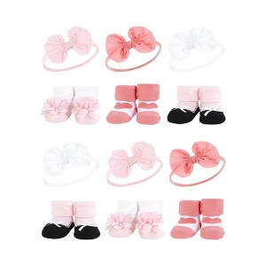 Hudson Baby Infant Girl 12Pc Headband and Socks Giftset, Blush White, One Size - 1 of 2
