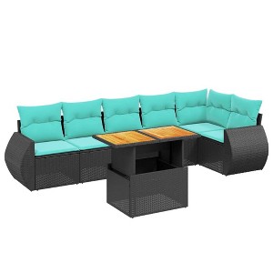 vidaXL 7 Piece Patio Sofa Set with Cushions Black Poly Rattan - 1 of 4