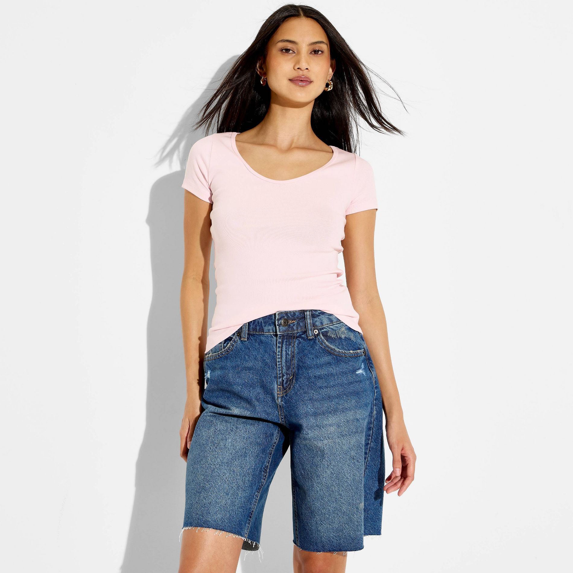 Women's Slim Fit Short Sleeve Scoop Neck Long & Lean T-Shirt - Wild Fable™