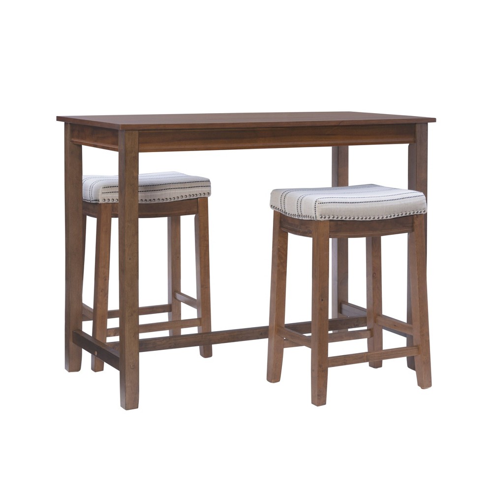 Photos - Dining Table Linon 3pc Claridge Nailhead Trim Fabric Seat Counter Height Dining Set Rustic St 