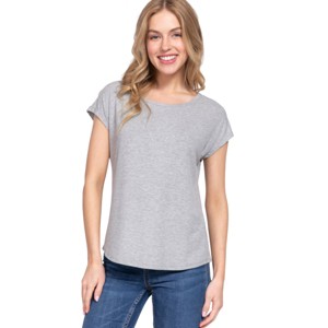 Slickblue Women's Dolman Sleeve Rib Knit Top, Round Neck, Soft Stretch Rayon Blend, Heather Grey, Size S-L - 1 of 4
