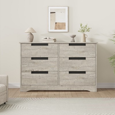 6 Drawer Dresser for Bedroom, Modern Double Dresser Organizer with Embedded Handles Design, Wooden Chest of Drawers for Living Room, Hallway
