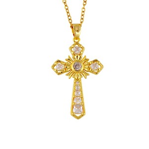 Anna-Kaci Gold Tone Rhinestone Cross Pendant Necklace Ideal for Religious Occasions - Gold-B - 1 of 4