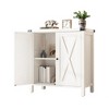 Jojoka Buffet Cabinet Farmhouse Storage Accent Console Cabinet with Doors and Shelves, Sideboard with Countertop/Barn  Doors - 3 of 4