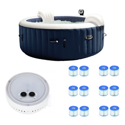 Intex 28405E PureSpa 4 Person Home Inflatable Portable Heated Round Hot Tub 58" x 28" with Battery LED Color Light, and 12 Type S1 Filter Cartridges