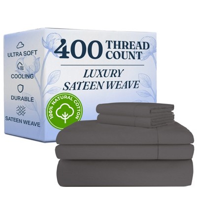 100% Cotton 400 Thread Count 4 Piece Sheet Set - Soft & Cozy Sateen Bed Sheets - CGK Linens