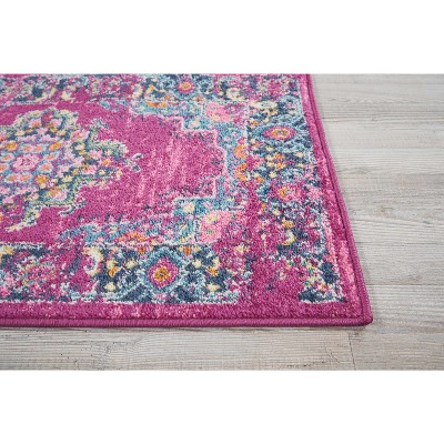 Small Fuchsia and Blue Floral Synthetic Traditional Rug