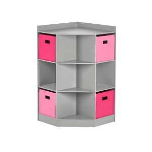 RiverRidge Kids' Corner Playroom Cabinet with 6 Toy Storage Cubbies and 3 Angled Shelves with 4 Fabric Bins - 1 of 4