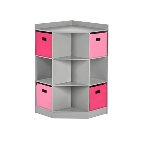 5pc Kids' Corner Cabinet Set with 4 Bins Set Gray/Hot Pink - RiverRidge Home