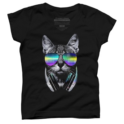Girl's Design By Humans Music Lover Cat By clingcling T-Shirt