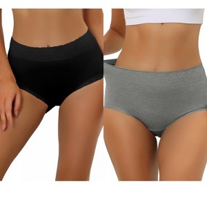 Allegra K Women's Cotton High-Rise Lace Trim Tummy Control Full Coverage Brief 2 Packs - 1 of 4