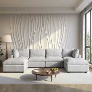 Cloud Couch Modular Sectional Sofa, 134" U Shaped Couch For Livingroom, Oversized Convertible Wide Seater With 2 Ottomans Living Room Set,Gray - 1 of 4