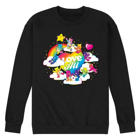 Men s Care Bears Love All Graphic Fleece Sweatshirt Black Medium