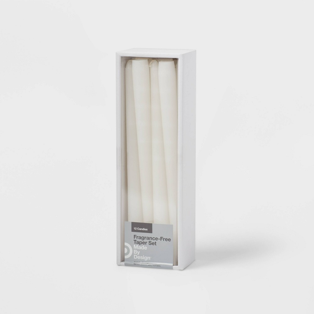 12ct 10" Unscented Taper Candles White - Made By Design™