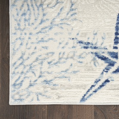 Pompeii Blue and Ivory Synthetic Easy Care Rug 27" x 4.7"