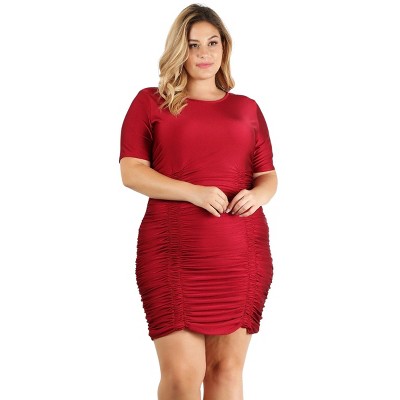 Slickblue Women's Plus Size Lace Ruby/Black Fitted Mini Dress – Stretchy, Round Neck, Ruffle Trim, 1XL-3XL
