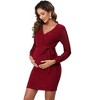 WhizMax Women's Maternity Dress Casual Lace Long Sleeve Bodycon Midi Dress V Neck High Waist Pregnancy Dress for Baby Shower - 4 of 4