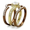 Slickblue Women's 3-Piece Ring Set – CZ Halo Center with Gold & Light Brown Bands, Stainless Steel, Size 5–10 - 4 of 4