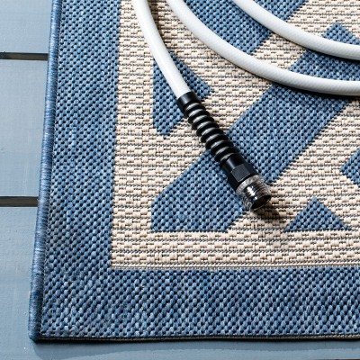 Rectangular Blue and Light Beige Synthetic Easy Care Rug
