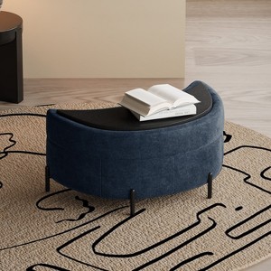 Hrinhom 32.7" W Half Moon Storage Ottoman,Modern Chenille Footstool with Metal Legs - 1 of 4