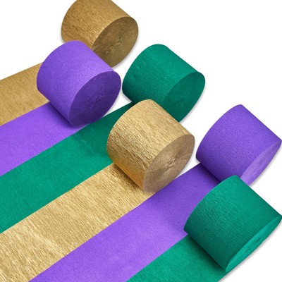 PartyWoo Crepe Paper Streamers Mardi Gras Metallic Gold Purple Green 6 Rolls 492 ft 1.8 Inch x 82 Ft Roll