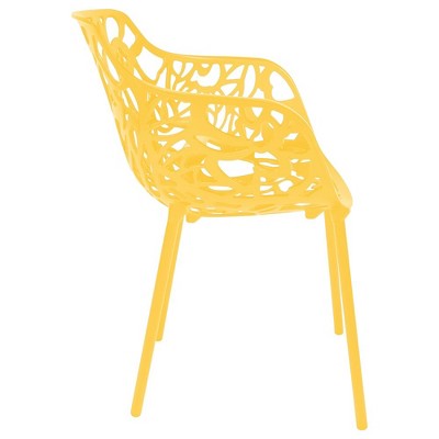Devon Yellow Aluminum Modern Outdoor Dining Chair with Floral Cut-Out Design