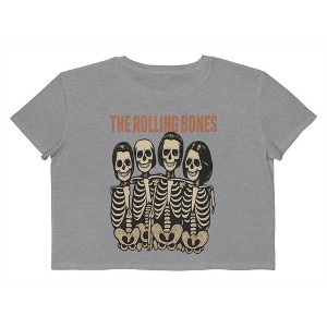 Rerun Island Women The Rolling Bones Skeletons Short Sleeve Graphic Cotton Cropped Loose T-shirt - 1 of 4