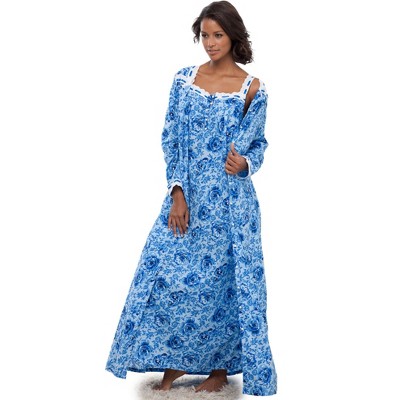 Only Necessities Plus Size Long 2-Piece Cabbage-Rose Peignoir Set