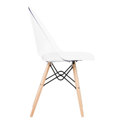 White and Clear Armless Swivel Dining Chair with Light Wood Legs