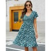 Womens Maternity Dress Ruffled Shirred Dress Floral Sundress with Flutter Cap Sleeve V Neck Flowy Midi Dress Flowy Gathered Hem Dress - 2 of 4