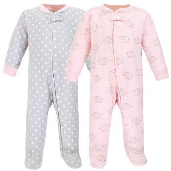 Hudson Baby Infant Girl Premium Quilted Zipper Sleep and Play, Pink Gray Elephant