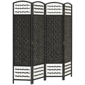 Aghana Digitals 4-Panel Folding Privacy Screen, 5.6ft Black Handwoven Room Divider with Poplar - 1 of 4
