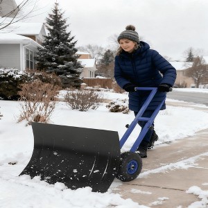 Heavy Duty Snow Shovel with Wheels, 5-Position Angle & Height Adjustable Handle, Sidewalk Yard Snow Plow, Driveway Snow Removal - 1 of 4