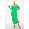 Slickblue Women’s Midi Dress, Off-Shoulder Bodycon Ribbed Style, Long Sleeve with Side Slit, Fuchsia/Green, Size S-L - 2 of 4
