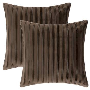 Unique Bargains Thick Velvet Striped Pleated Front Pillow Covers 2 Pcs