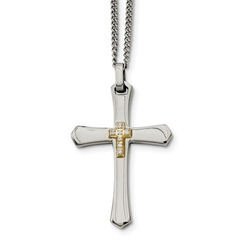 Black Bow Jewelry Stainless Steel, 14k Gold Plated & Diamond Cross Necklace - 22 Inch - image 1 of 4