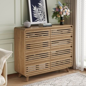 Fluted Dresser for Bedroom, Wide 8 Drawers Dresser, Chests of Drawers with Grille & Curved Design - 1 of 4