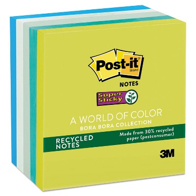 Post-it Recycled Notes in Bora Bora Colors 3 x 3 90-Sheet 5/Pack 6545SST
